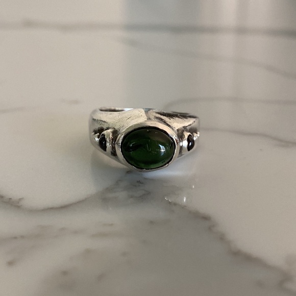 Sterling Silver Ring with Tourmaline and Amethyst Stones